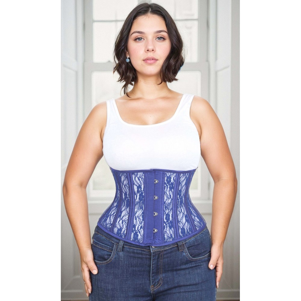 Attitude Corsets - Waist Trainer Mesh With Lace Waist training underbust korset - Blauw